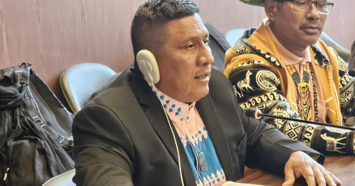 Fisher Santiago Smith speaks at an event. Credit: FIAN International via Sentient